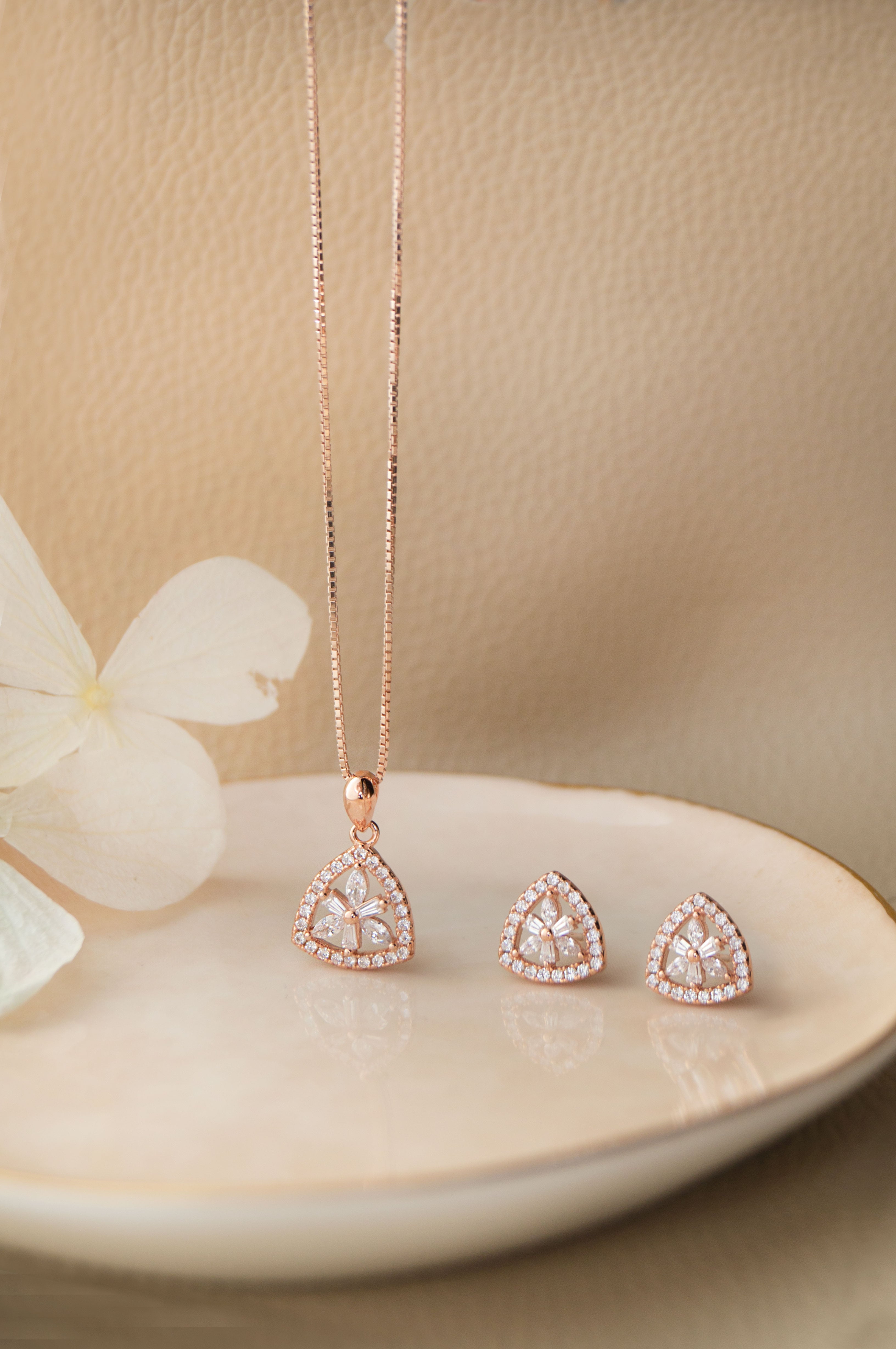 Rose gold earring on sale and necklace set