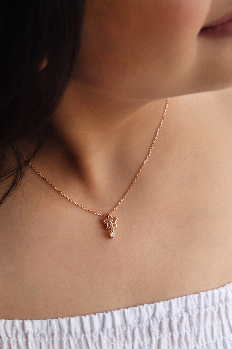 Buy Tail Star Sparkly Rose Gold Plated Sterling Silver Pendant With Chain  Necklace by Mannash™ Jewellery