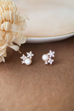 Pearly Flower Garland Rose Gold Plated Sterling Silver Stud Earrings