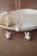 Butterfly On A Pearl Rose Gold Plated Sterling Silver Pendant Set