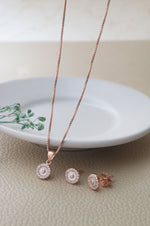 Tiny Mother Of Pearl Circlet Rose Gold Plated Sterling Silver Pendant Set