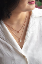Layered Pearly Glam Rose Gold Plated Sterling Silver Chain Necklace