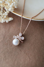 Butterfly On A Pearl Rose Gold Plated Sterling Silver Pendant