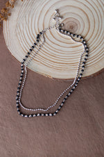 2 Layer Black Beads Sterling Silver Anklet