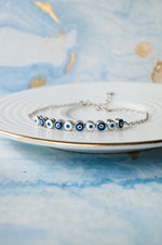 Chic Two Way Evil Eye Sterling Silver Chain Bracelet