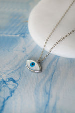 Evil Eye Eclectic Mother Of Pearl Sterling Silver Chain Necklace