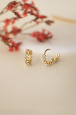 Pearly Shower Gold Plated Sterling Silver French Hoop Earrings