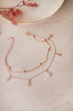 Charming Two Layer Trinklet Rose Gold Plated Sterling Silver Chain Bracelet