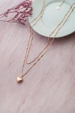 Trendy Two Layer With Heart Rose Gold Plated Sterling Silver Chain Necklace
