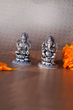 Lakshmi & Ganesh Combo 2D Antique Finish 925 Sterling Silver Idol