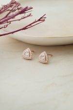 Trillion Sparkle Triangular Rose Gold Plated Sterling Silver Stud Earrings