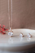 Lovable Heart Solitaire Rose Gold Plated Sterling Silver Pendant Set