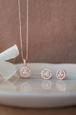 Circular Floret Rose Gold Plated Sterling Silver Pendant Set