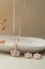 Pretty Crown Rose Gold Plated Sterling Silver Pendant Set