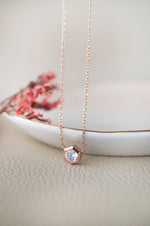 Hexagon Solitaire Bling Rose Gold Plated Sterling Silver Chain Necklace