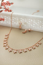 Charming Leaves Rose Gold Plated Sterling Silver Necklace Set