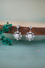 Victorian Ornate Pearl Sterling Silver Drop Earrings