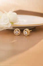 Glorious Halo Solitaire Gold Plated Sterling Silver Stud Earrings