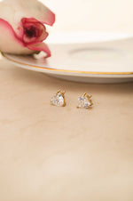 Lovable Heart Solitaire Gold Plated Sterling Silver Stud Earrings