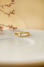 Two Line Solitaire Gold Plated Sterling Silver Adjustable Ring