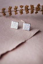 Textured Square Sterling Silver Stud Earrings