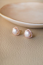 Triangular Pearl Rose Gold Plated Sterling Silver Stud Earrings