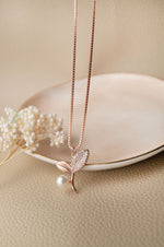 Pearly Leaflet Rose Gold Plated Sterling Silver Chain Necklace