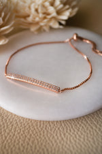 Dainty Sparkle Bar Rose Gold Plated Sterling Silver Pull Chain Bracelet