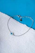 Evil Eye Mother-Of-Pearl Sterling Silver Delicate Chain Bracelet