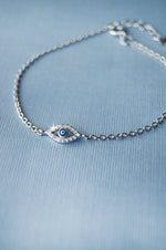 Evil Eye Hand-Painted Delicate Sterling Silver Chain Bracelet