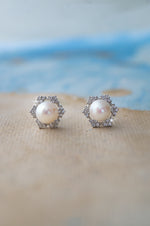 Grandeur Geometric Pearl Statement Sterling Silver Stud Earrings