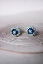Vibrant Pinwheel Colorstone Statement Sterling Silver Stud Earrings - Blue