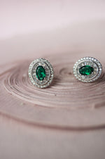 Vibrant Oval Colorstone Statement Sterling Silver Stud Earrings - Green