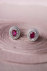 Vibrant Oval Colorstone Statement Sterling Silver Stud Earrings - Red