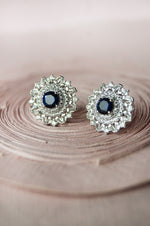 Floral Colorstone Statement Sterling Silver Stud Earrings - Blue