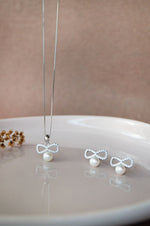 Infinity Bow With Pearl Sterling Silver Pendant Set