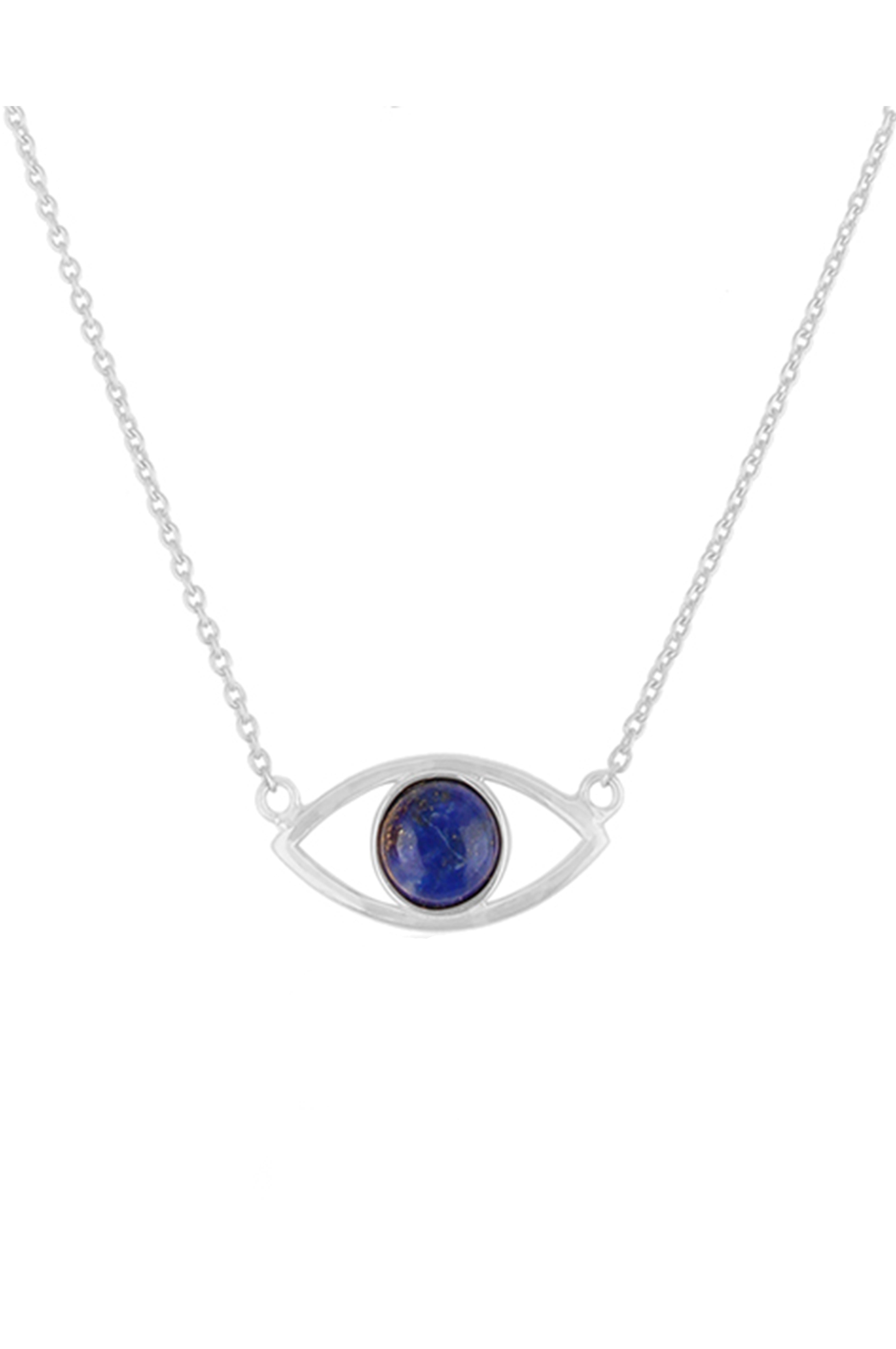 Mannash | Lapiz Gold Plated Evil Eye Sterling Silver Pendant Chain Necklace Silver / 16 inches adjustable upto 18 inches