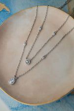 Trendy Dual Layered Solitaire Rose Gold Plated Sterling Silver Chain Necklace