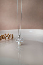 Infinity Bow With Pearl Sterling Silver Pendant