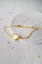 Sweet Heart Mother Of Pearl Gold Plated Sterling Silver Chain Bracelet