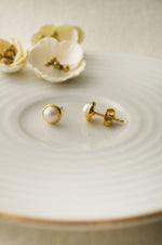 Dainty Fresh Water Pearl Gold Plated Sterling Silver Stud Earrings