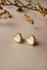 Sweet Heart Mother Of Pearl Gold Plated Sterling Silver Stud Earrings