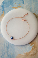 Classic Evil Eye Rose Gold Plated Sterling Silver Chain Bracelet