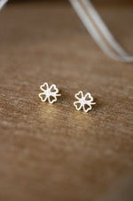 Shimmery Clove Leaf Gold Plated Mini Sterling Silver Stud Earrings