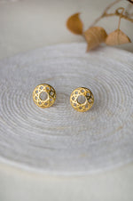 Ornate Circle Gold Plated Statement Sterling Silver Stud Earrings