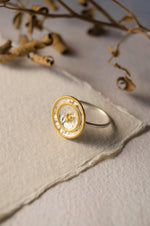 Shimmering Gold Granulation Statement Sterling Silver Ring