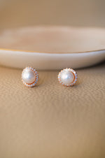Encircled Pearl Rose Gold Plated Sterling Silver Stud Earrings