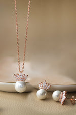 Pearl With A Crown Sterling Silver Pendant Set