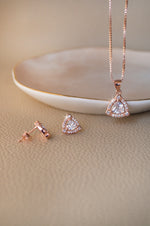 Dazzling Triangle Rose Gold Plated Sterling Silver Pendant Set