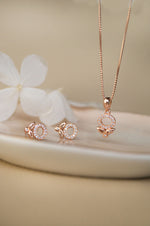 Halo Flower Rose Gold Plated Sterling Silver Pendant Set